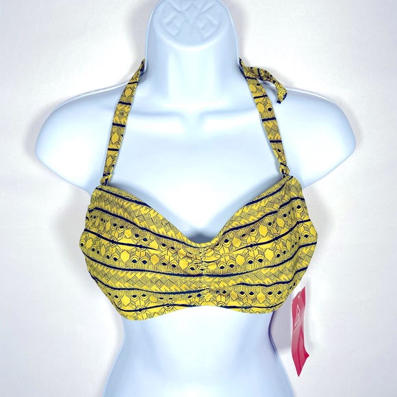 Rip Zone Yellow Bikini Top Size Large B Cup Blue Aztec Design - Picture 1 of 5